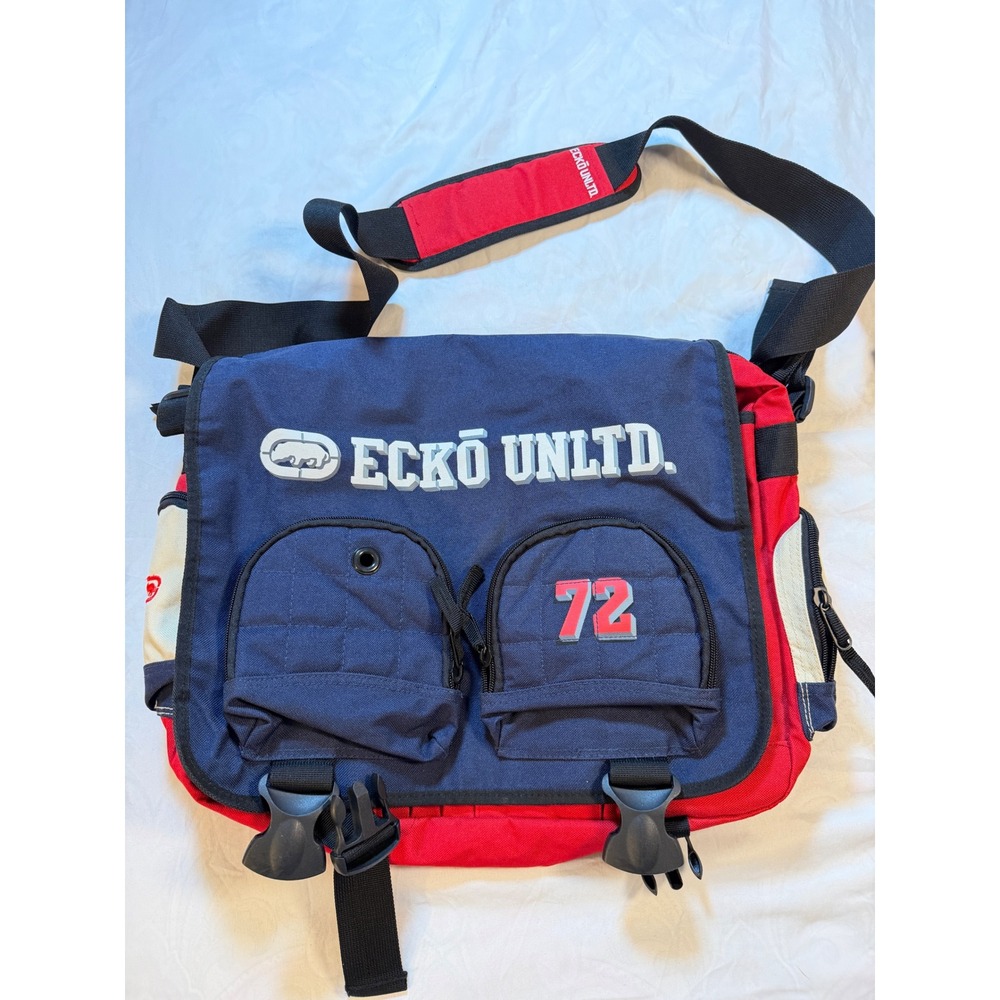 Ecko Unltd Messenger Bag Navy Red White Rhino Logo Streetwear Crossbody Padded